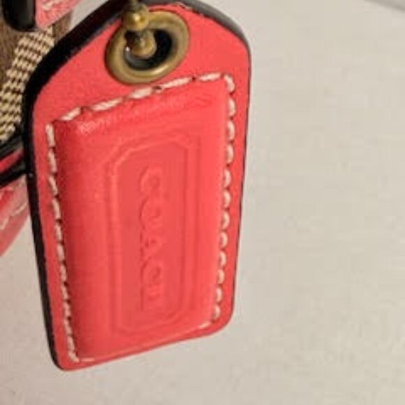 Coach Signature Canvas Leather Crossbody Bag Y2K Khaki Raspberry Red Trim 10568 - Picture 6 of 11